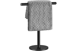 Elibbren Bath Hand Towel Holder Standing, Stainless Steel Matte Black Towel Bar Rack Stand for Bathroom and Kitchen Vanity Countertop, Modern Towel Holder，1 Pack