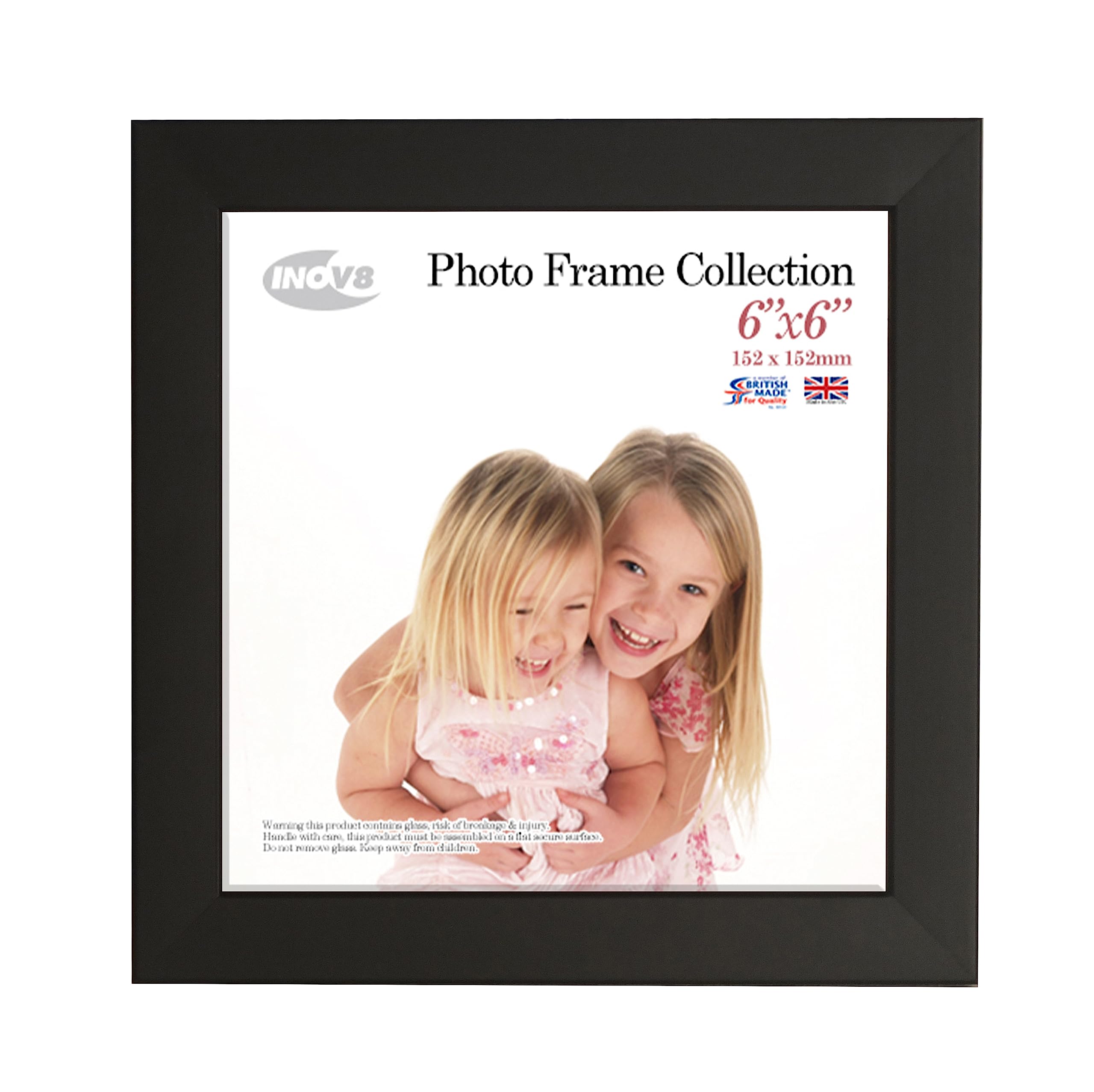 Inov8 British Made Real Wood Picture/Photo Frame 6x6" Inch(15x15cm) - Auckland 20mm Pine Black