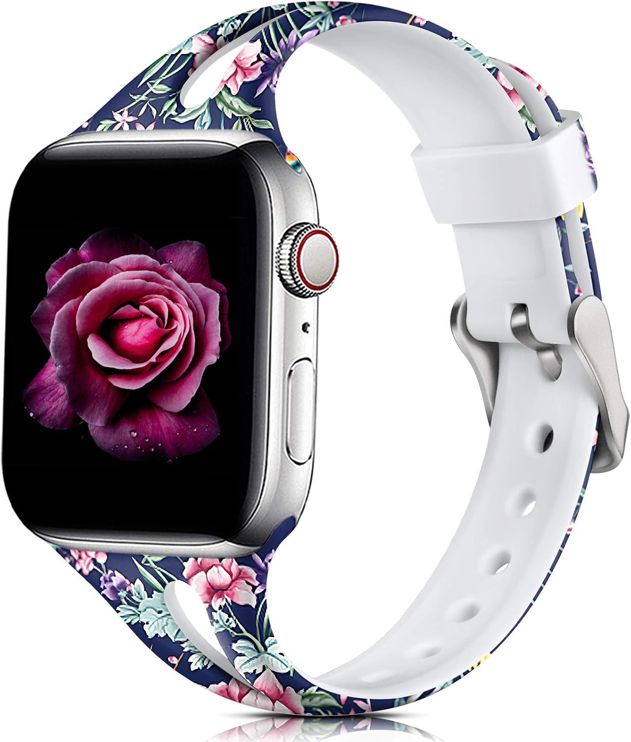 Easuny Floral Band Compatible for Apple Watch Series 6 40mm 5 4 for Women, Soft Thin Cute for Apple Watch SE Wristband,iWatch 38mm Printed Silicone for Series 3 2/1 S/M, Peony
