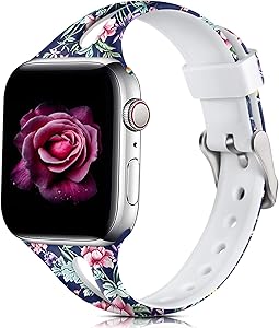 Easuny Floral Band Compatible for Apple Watch Series 6 40mm 5 4 for Women, Soft Thin Cute for Apple Watch SE Wristband,iWatch 38mm Printed Silicone for Series 3 2/1 S/M, Peony