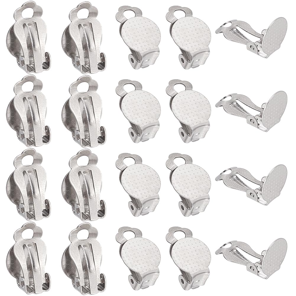 SUNNYCLUE 1 Box 80Pcs Clip on Earring Findings Flat Back Earring Clips 304 Stainless Steel on Converter Non Pierced Components for jewellery Making Accessories DIY Dangle