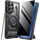 TONGATE Magnetic for Samsung Galaxy S25 Ultra Case with Aluminum Alloy Stand, Privacy Screen Protector, Compatible with MagSafe, TPU Anti-slip Edge, Military Grade Protection Case for S25 Ultra, Black