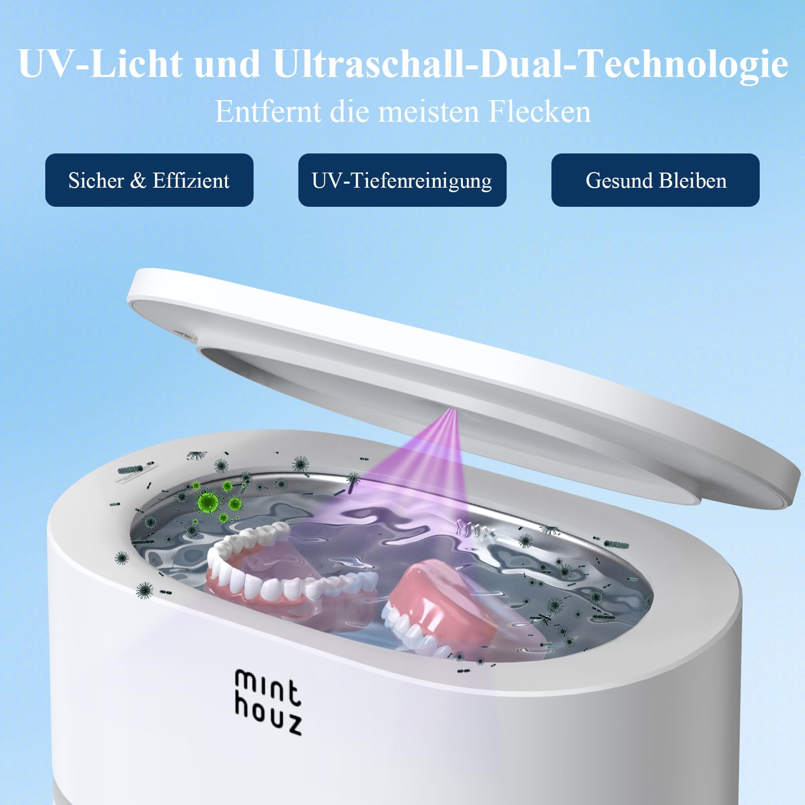 Minthouz Ultraschallreinigungsgerät - 48 kHz Ultrasonic Cleaner 500ml Digital Ultraschallreiniger mit 5 Modi zur Reinigung von Schmuck Uhren Brillen und Zahnprothesen – für den Hausgebrauch 5