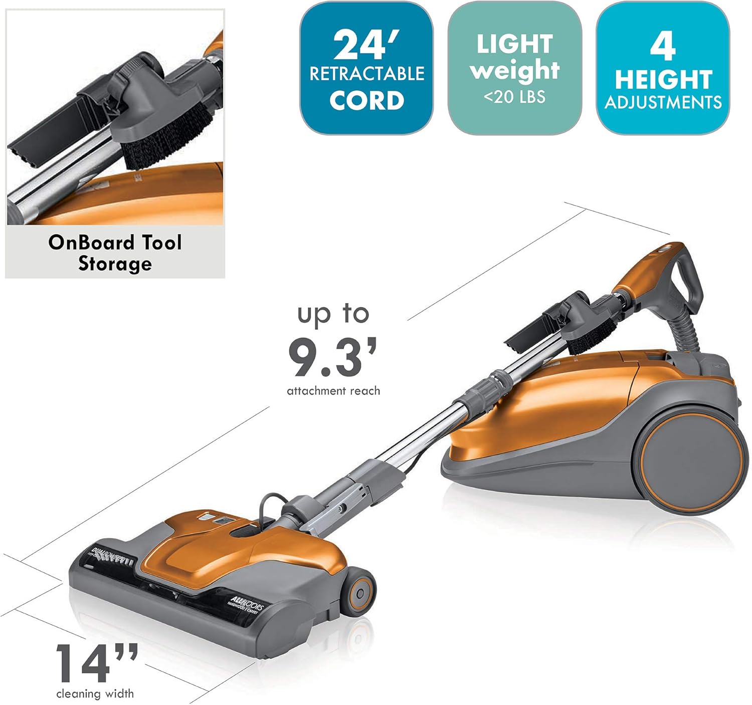 Kenmore 81214 200 Series Pet Friendly Lightweight Bagged Canister Vacuum with HEPA, 2 Motor System, and 3 Cleaning Tools, Orange: Home & Kitchen