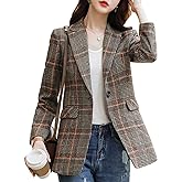 ebossy Women's Notch Lapel 2 Button Boyfriend Blazer Suit Houndstooth Plaid Jacket Coat