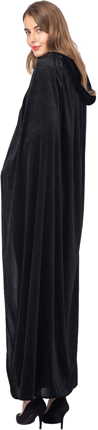 Spooktacular Creations Long Hooded Cloak Velvet Cloak Halloween Women Witch Cape Costume Accessory Black: Clothing