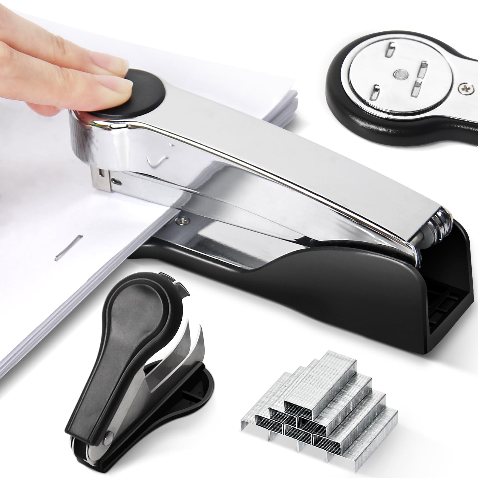 Heavy Duty Stapler Set With 1000 Staples and Remover Tool - 50 Sheet Capacity, Metal, Small Size for Office, School, Home