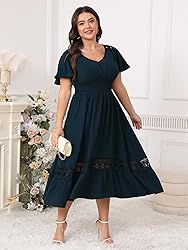 HICISI Plus Size Summer Dress V Neck Smocked High