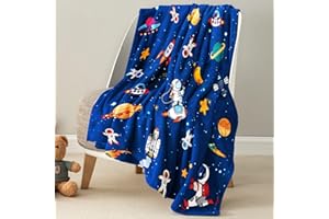 OHDS Kids Throw Blanket for Boys, Soft Fleece Blanket for Kids Boys, Cozy Toddler Blanket for Boys Girls Birthday Gifts, Fuzzy Cute Outer Space Throw Blanket for Couch Bed Car, Blue 40"X50"