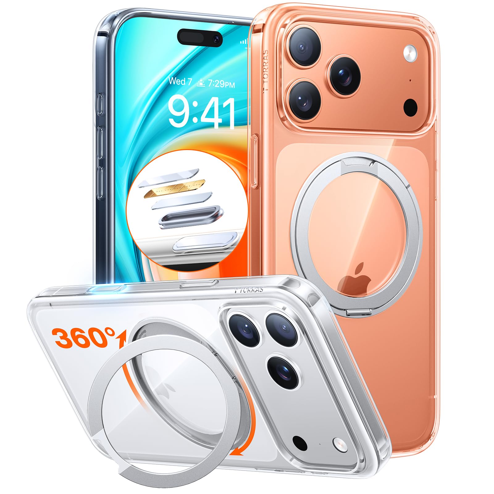 Photo 1 of TORRAS Upgrade 360 Magnetic Stand for iPhone 17 PRO Case with Camera Control Button, Fit for MagSafe, Mil-Grade Protection, Slim Soft Edge Translucent Back for iPhone 17Pro 6.3 inch, Clear