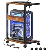 HOOBRO Computer Tower Stand, PC Stand with Charging Station, 2-Tier PC Tower Stand with Locking Caster Wheels, CPU Stand Fits