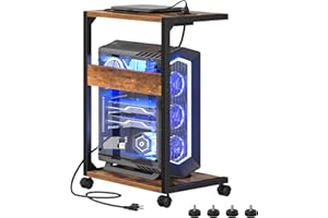 HOOBRO Computer Tower Stand, PC Stand with Charging Station, 2-Tier PC Tower Stand with Locking Caster Wheels, CPU Stand Fits