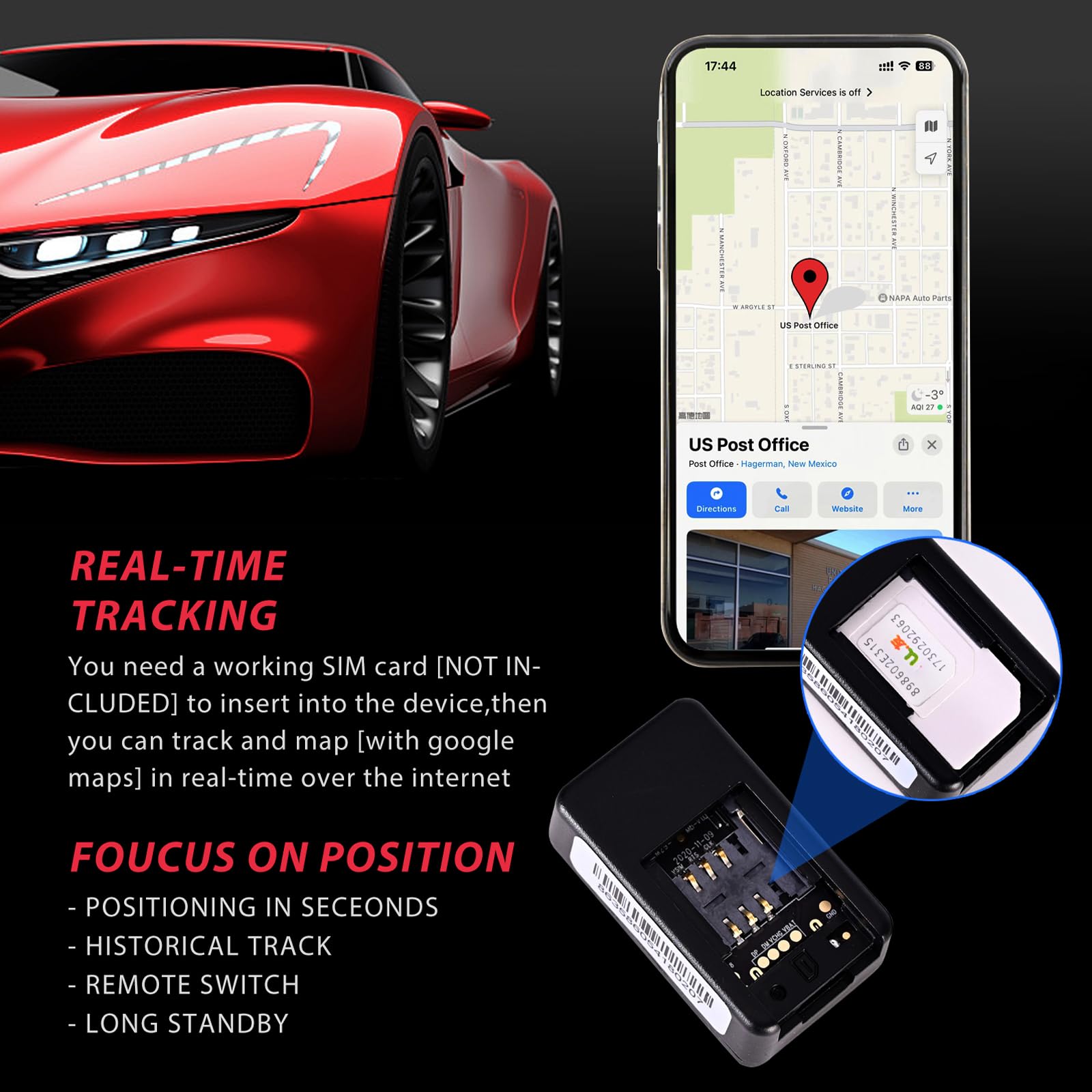 Mini GPS Tracker for Vehicles No Monthly Fee - Real-time Wireless Hidden GPS Trackers Device for Car with Smart Phone app
