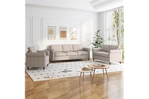 ZAFLY 3 Pieces Couches, Modern Style Beige Sofa Set 3 Seat Sofa and Loveseat + Armchair Living Room Furniture Set Sofas for Living Room/Office/Apartment