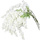 IBWell 3 Strands 40 inch White Fake Wisteria Hanging Flowers Wall Flowers Fake White Flowers Wisteria Flowers White Faux Flowers Artificial Wisteria for Flower Arrangements