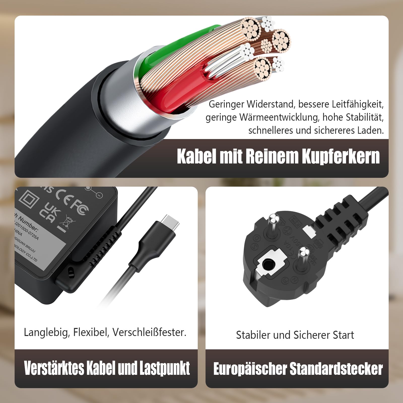 Laptop Ladekabel USB C 65W Netzteil für Lenovo Thinkpad Type C Ladegerät 6