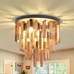 UOFUS 16.5inch 5-Light Rustic Wood Flush Mount