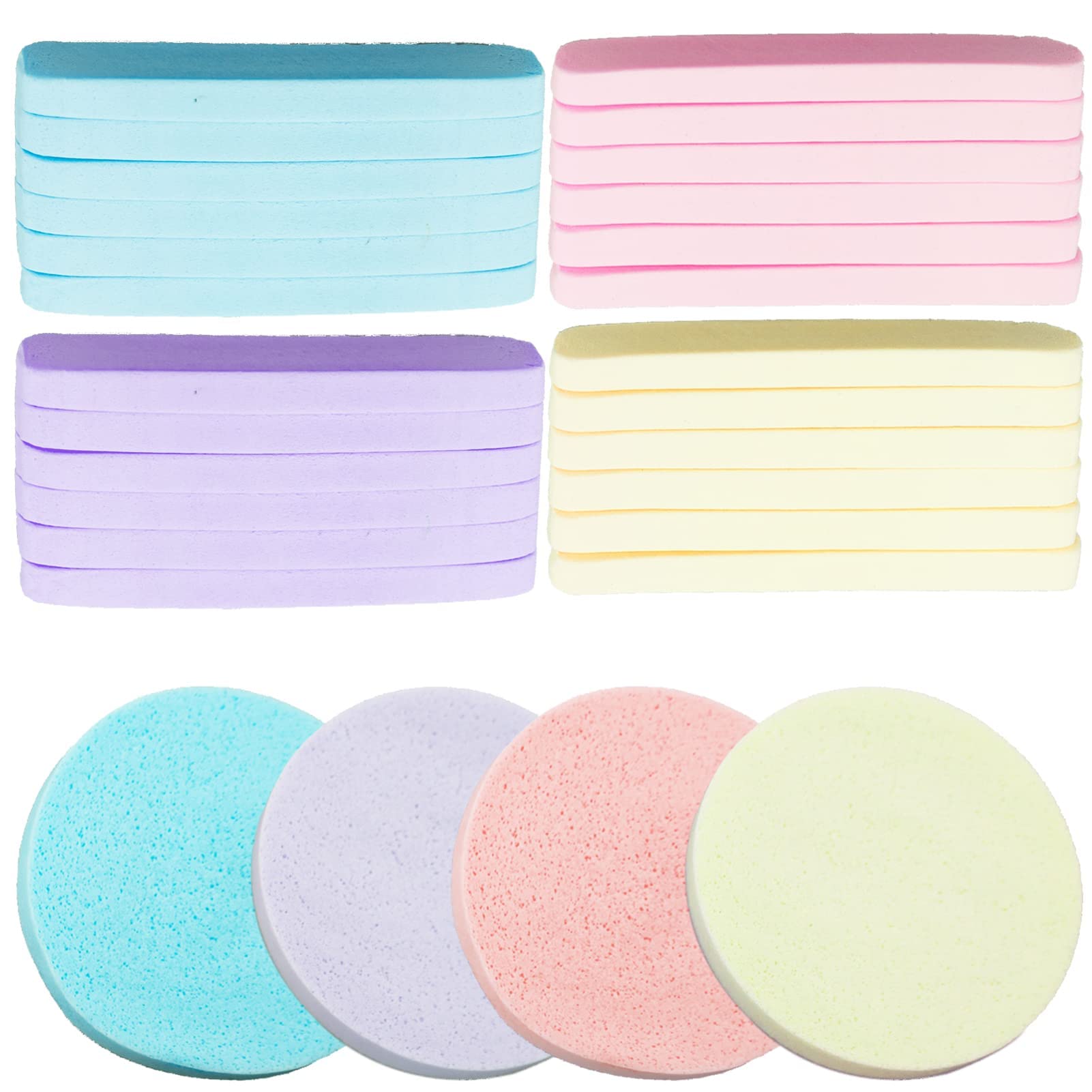 SZCXDKJ 48 Pcs Facial Sponges, Compressed Face Cleansing Sponge, Cotton, Rectangular, Blue, Pink, Purple, Yellow, Face Cleansing, Makeup Removal