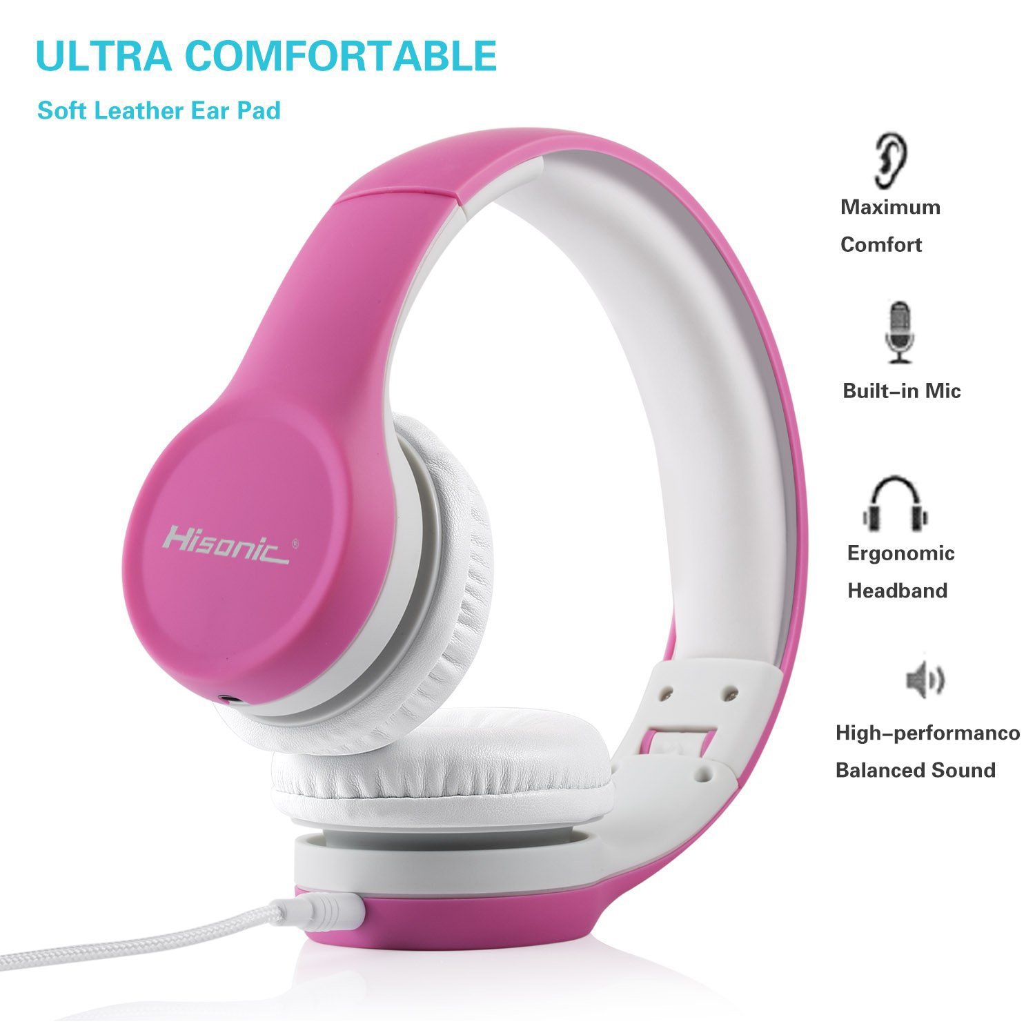 Hisonic Limited Volume Kids Foldable Headphones - Pink