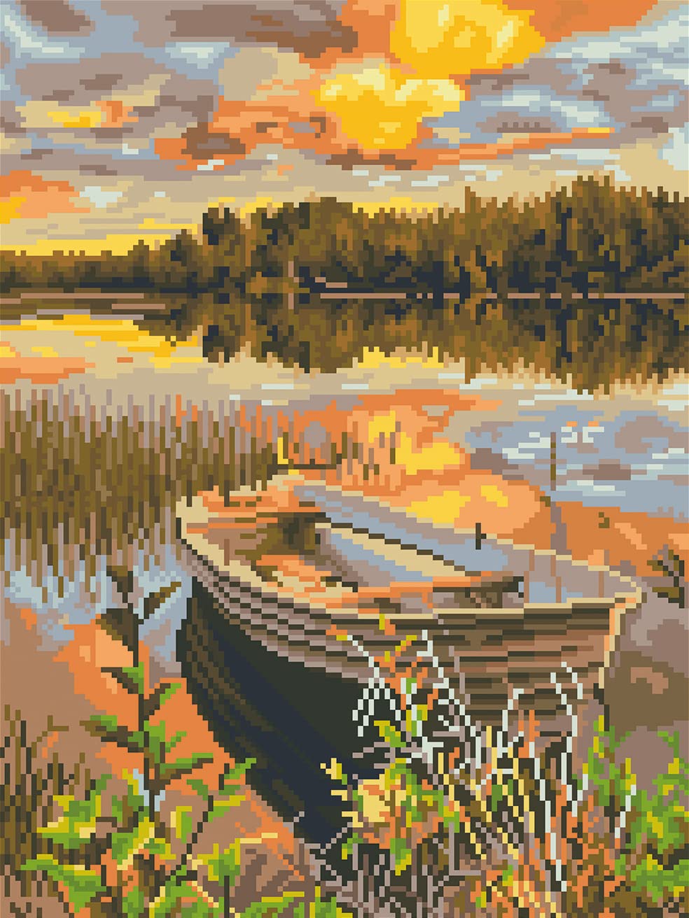 Cross Stitch Kits Stamped, OWN4B Lakeside Boat Printed Pattern 11CT 14.2x18.1 inch DIY Embroidery Kit (Boat)