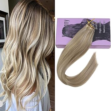 Vesunny 20 Tape In Blonde Highlights Hair Extensions Human Hair 40pcs 100g 16 Dark Golden