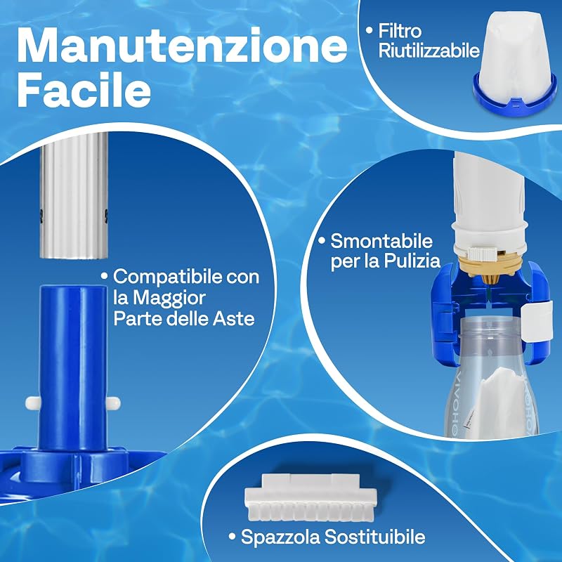 Aspirapolvere per Piscina Senza Fili 4300LPH con Asta 250cm
