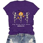 LuxLass Halloween Shirts for Women Christian Halloween Tee Tops | Dry Bones Come Alive Ezekiel 37:5 T-Shirt Dancing Skeleton Pumpkin Bat Short Sleeve Crew Neck Casual Tee for Ladies
