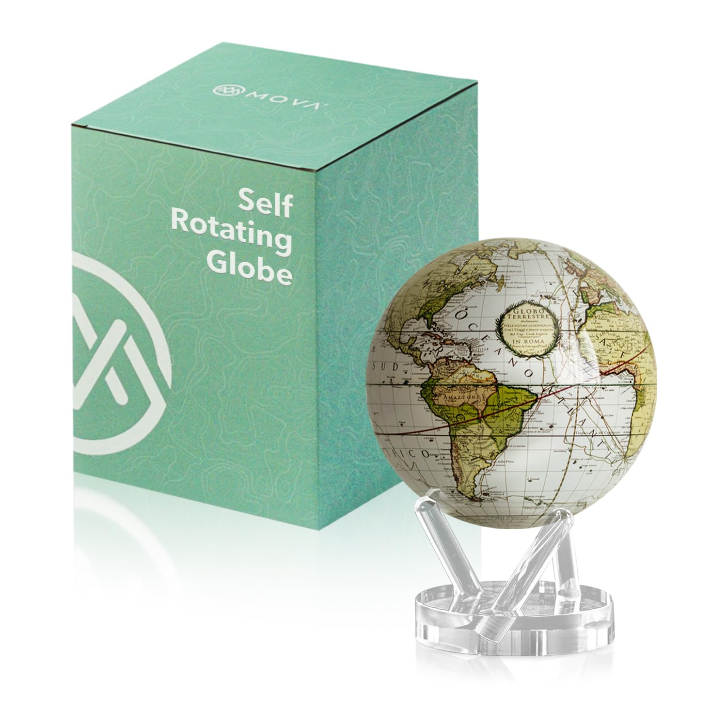 MOVA Globe - Antique Cassini White Signature (6") | Solar-Powered Spinning Globe for Desk or Shelf | Vintage Map Decor | No Batteries or Cords