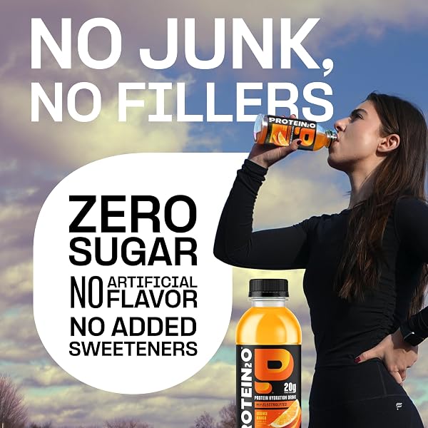 PROTEIN2O HYDRATION DRINK – 2-IN-1 LIQUID CLEAR WHEY PROTEIN ISOLATE AND ELECTROLYTE DRINK – 20G PROTEIN, VITAMINS B5, B6 – POST-WORKOUT RECOVERY – 16.9 FL OZ – 12 COUNT ORANGE MANGO