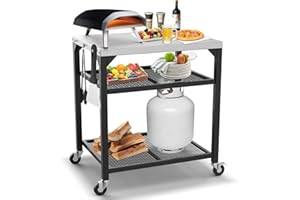 BBQMall Pizza Oven Table Cart for Ooni, Ninja Woodfire,Blackstone, Bertello,Cuisinart Pizza Oven, 2024 Upgraded Widen Rolling Kitchen Island Utility Cart,Outdoor Grill Stand Movable Food and Prep Cart