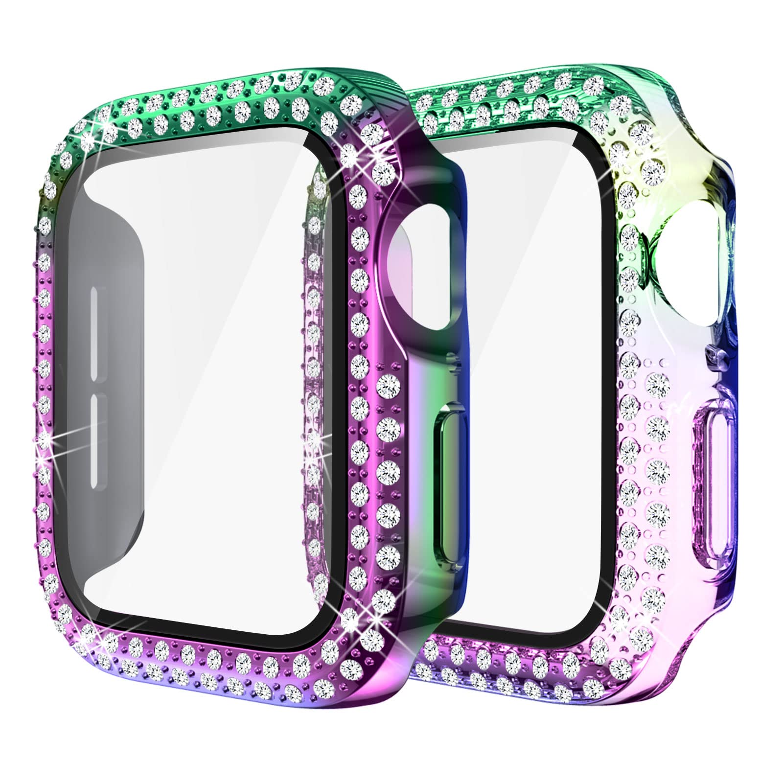 Yolovie (2-Pack Compatible for Apple Watch Case with Screen Protector 42mm Series 3/2/1, Bling Cover Diamonds Rhinestone Bumper Protective Frame for iWatch Girl Women (ClearColorful/Colorful)