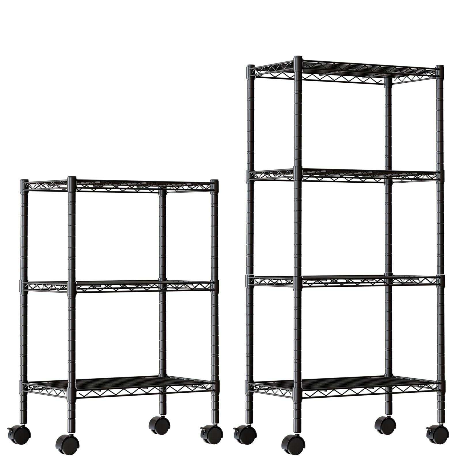 DUMOS 2 Pack 3Tier 4Tier Metal Shelving, Heavy Duty Shelves Wire Shelving Unit with Removable Wheel Casters, Shelves Organizer for Bathroom Garage Living Room Kitchen Pantry Laundry