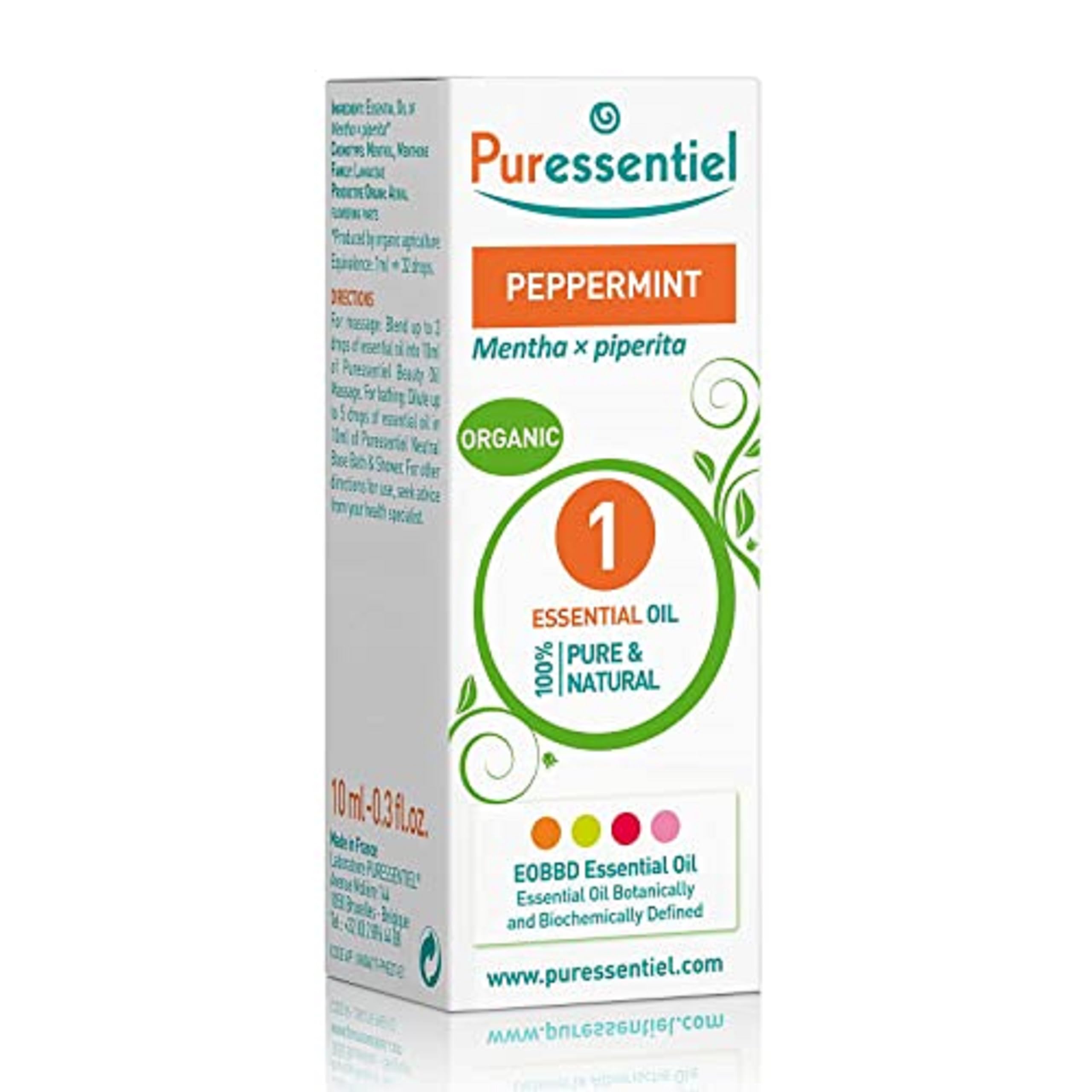 Puressentiel Organic Peppermint Essential Oil 10ml - 100% Pure & Natural, Vegan - Aromatherapy - Massage & Bath - Herbal Plant Scented Oil – Undiluted, Assured traceability 9942608