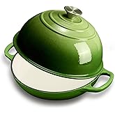 FLAVORIX Enameled Cast Iron Bread Oven for Sourdough, Dutch Oven for Bread Baking with Lid, Dutch Oven Bread Pan, 6 Qt, Green