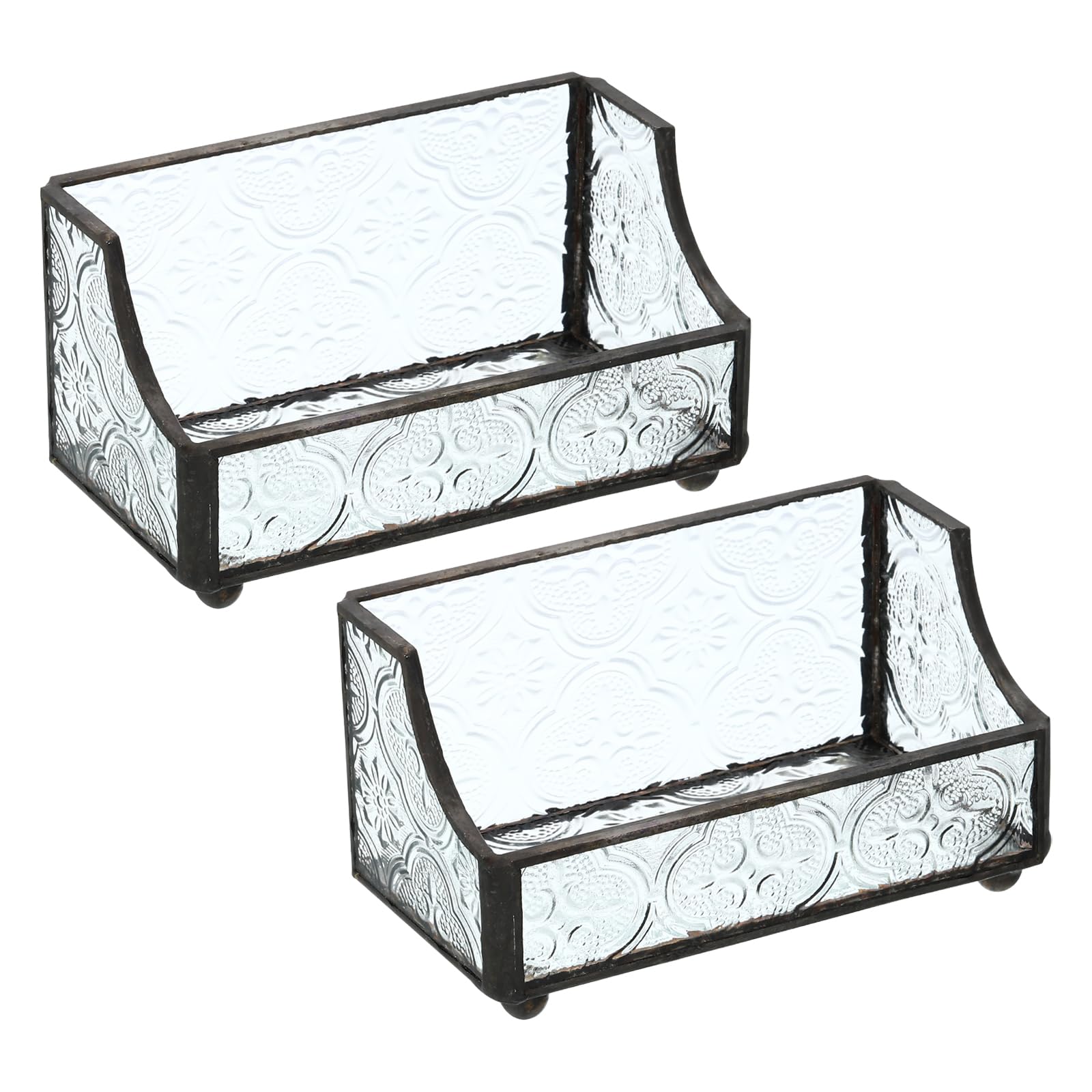 PATIKIL Business Card Holder for Desk, 2 Pack Mosaic Glass Business Card Holders Name Card Stand Organizer Cards Display for Office Exhibition, Clear