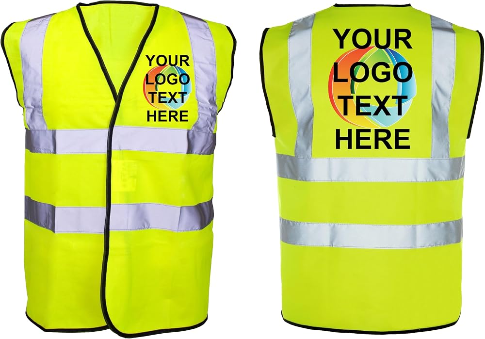 StickersWall Personalised Hi Vis Vest Custom Printed Yellow XLarge Reflective
