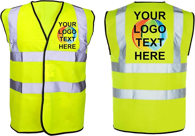 StickersWall Personalised Hi Vis Vest Custom Printed Yellow XLarge Reflective
