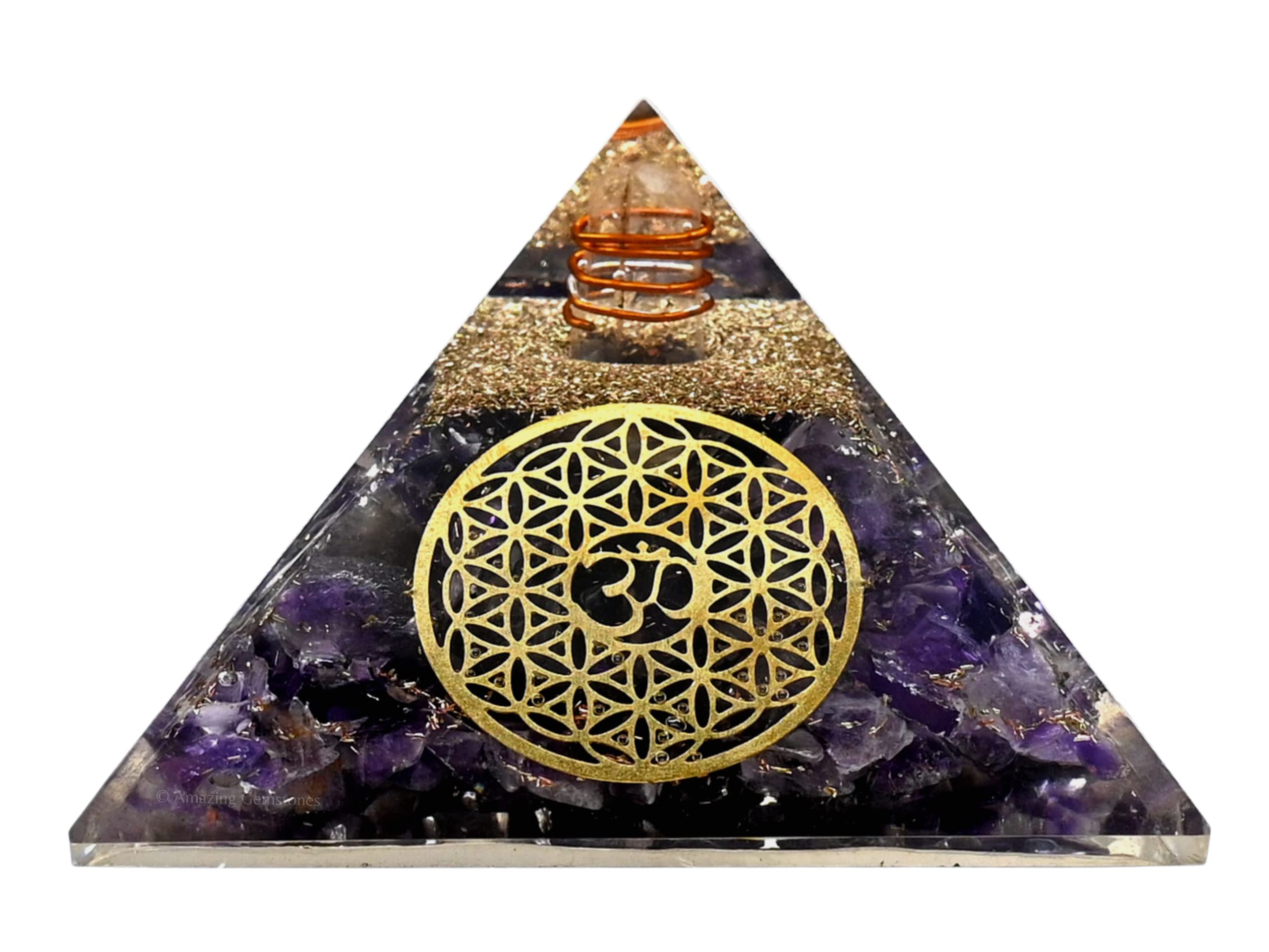 Amazing Gemstone Amethyst Orgone Pyramid for EMF and Negative Energy Protection - Natural Amethyst Crystal Pyramid, Amethyst