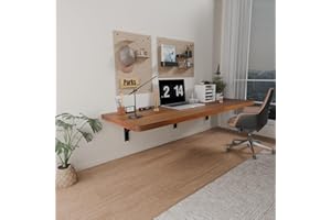 IAE Wall Mounted Folding Table with Pine Wood,48" x 16" Floating Wall Desk,Laundry Folding Table with Shelf Brackets,Fold Down Desk Shelf,Folding Workbench for Home,Dining,Laundry Room,Kitchen,Teak