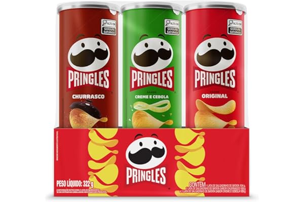 Pringles Pack Promo Salgadinho de Batata Frita 3 Sabores - Original, Creme e Cebola e Churrasco