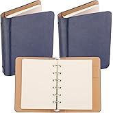 PATIKIL 6 Ring Binder Cover, 2 Pack A7 Leather Notebook Binder Mini Refillable Loose Leaf Personal Planner with 100 Sheets Paper, Blue