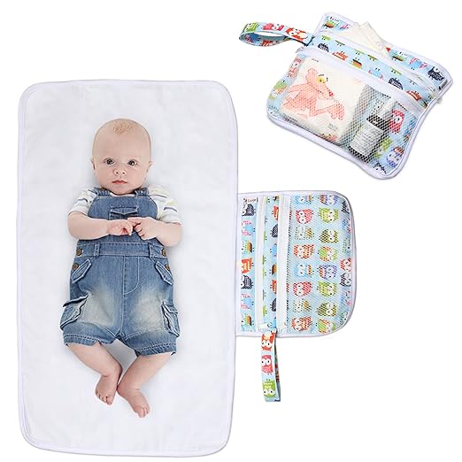 Luxja Wickelunterlage für Unterwegs, Tragbare Wickelunterlage, Windel Matte mit Taschen für Babys und Kleinkinder, Wickelaufl