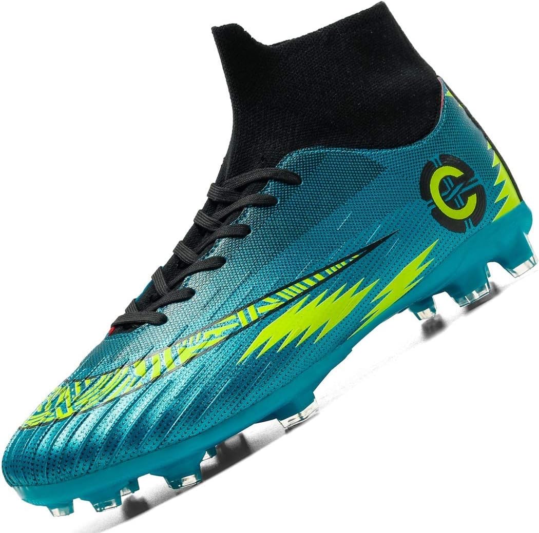 FJJLOVE Football Shoes, Men's High Help Football Training Shoes Breathable Boys Soccer Non-Slip Shoe AG Soccer Shoes,Blue,39