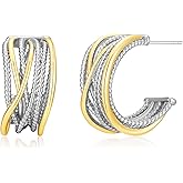 YUJIE Two-Tone Hoop Earrings for Women -Chic Gold & Silver Toned Lightweight Hoops Minimalist Modern Jewelry