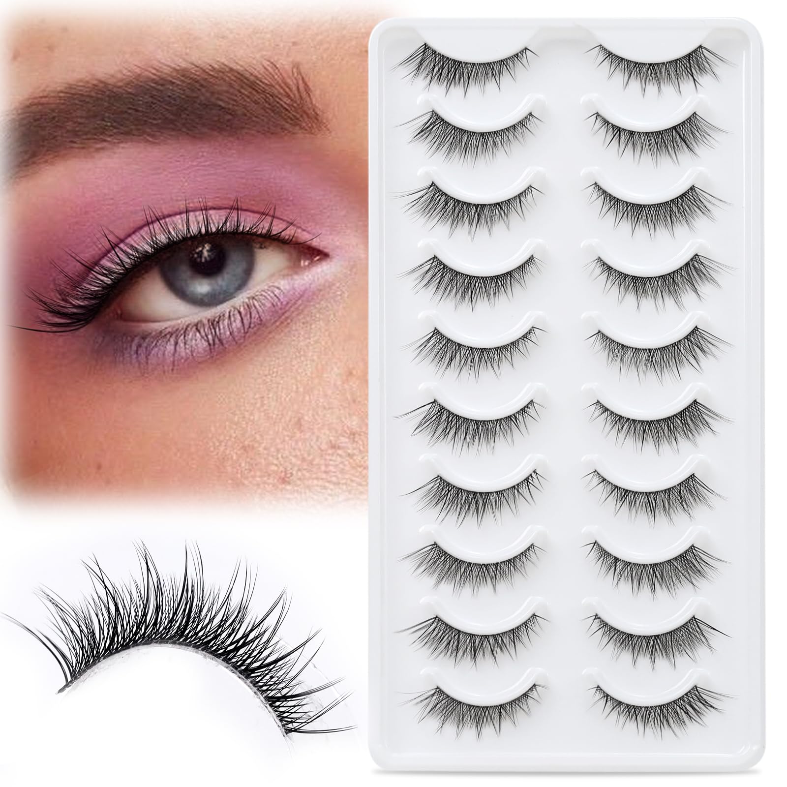 10 pairs Natural False eyelashes 3D Fake Lashes 100% Handmade Short Soft Reusable Eye Lash Transparent Strip Lashes Natural looking eyelash by EMEDA(YY) — image 1
