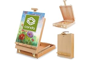 CONDA Premium Wooden Sketch Box Easel - Adjustable Tabletop Art Easel for Painting, Drawing & Sketching, Solid Beech Wood Des