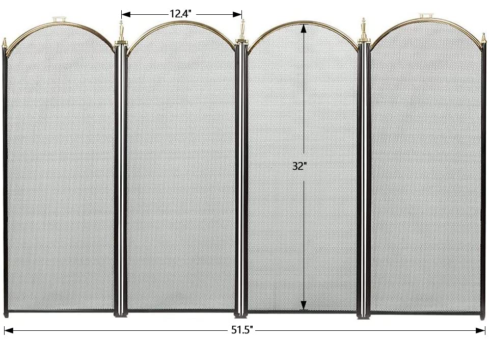 Amagabeli Large Gold Fireplace Screen 4 Panel 51.5 x 32 Inch Ornate