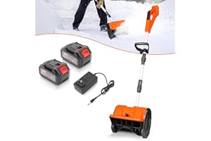 XHHEZQ Cordless Snow Shovel 13", 48V 600W, 2×4.0Ah Batteries & Quick Charger, 12" Width 8" Depth, 25FT Throw Electric Snow Blower with Directional Plate & Adjustable Handle for Driveways & Sidewalks(Orange)