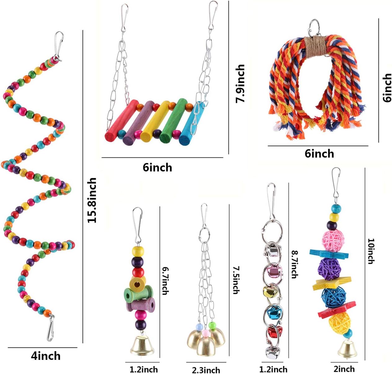 Miumiu Parrot Toys, 7Pack Parrots Cage Toys Bird Chewing Toys Bells ...