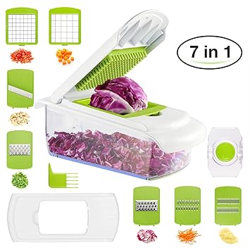 BHY Gemüseschneider, Gemüsehobel,Multischneider Küche Kartoffelschneider, 7 in 1 Reibe und Hobel für Obst Gemüse Schneidemasc